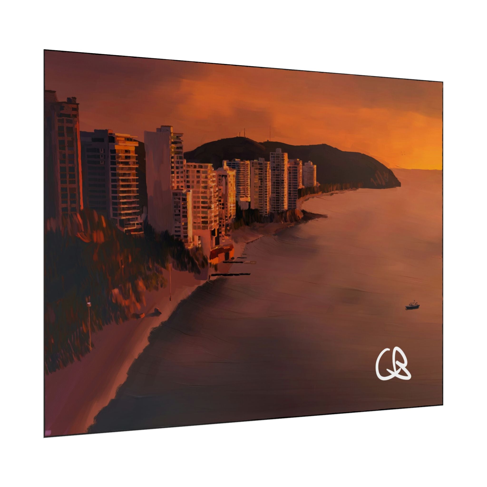 Sunset Beach Skyline Rolled Poster — Coastal Cityscape Wall Art