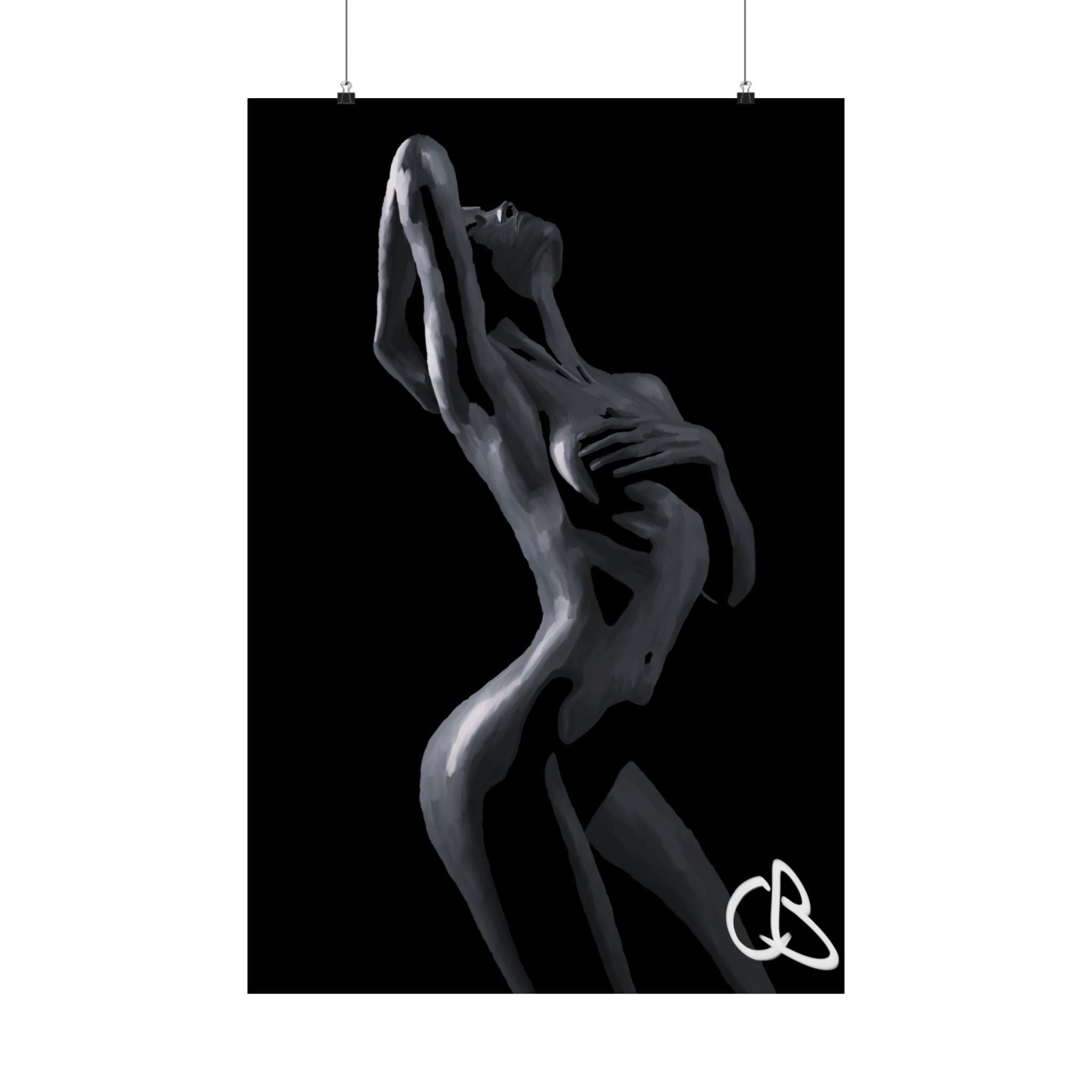 Matte Art Poster — Black Sculptural Nude Silhouette (Vertical)