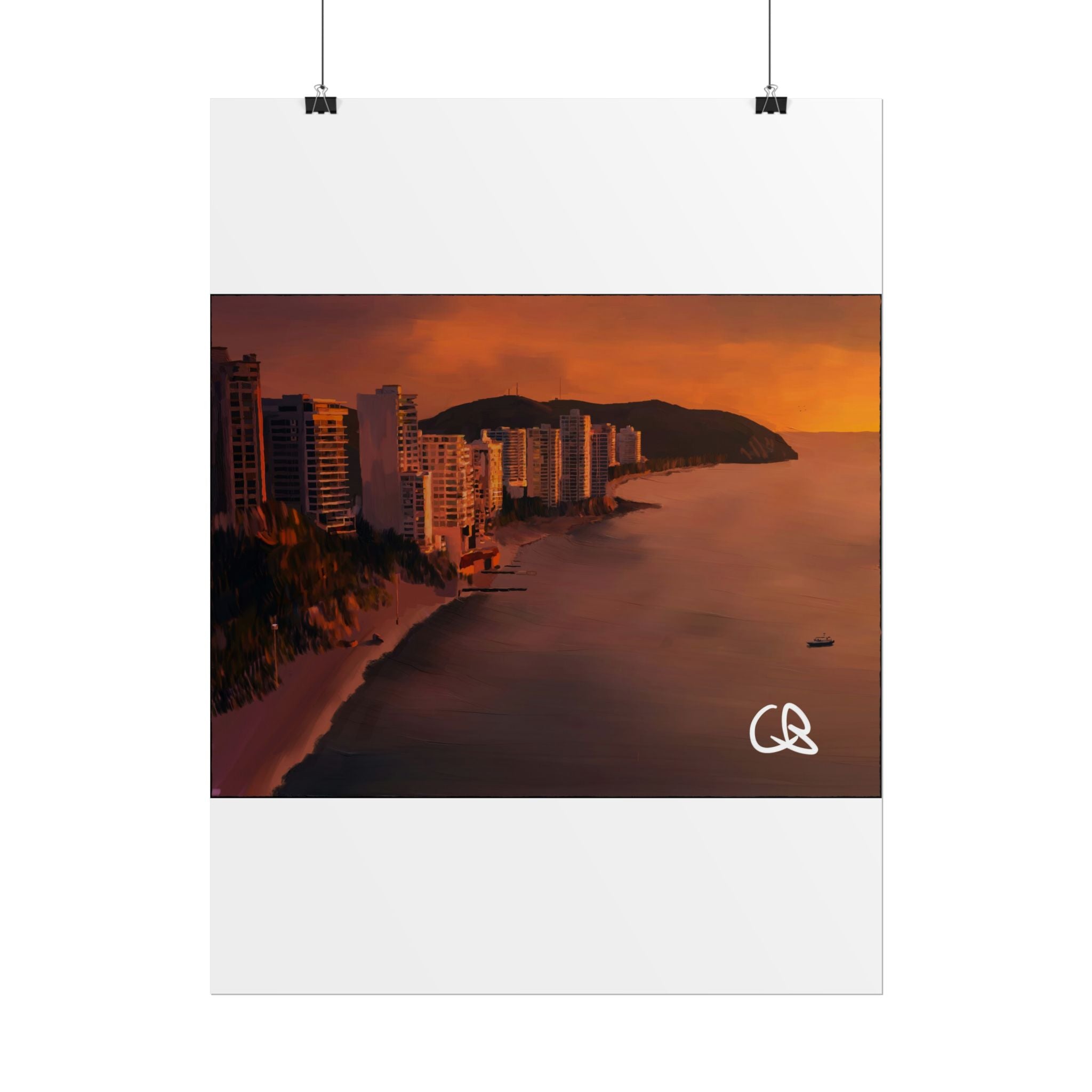 Sunset Beach Skyline Rolled Poster — Coastal Cityscape Wall Art