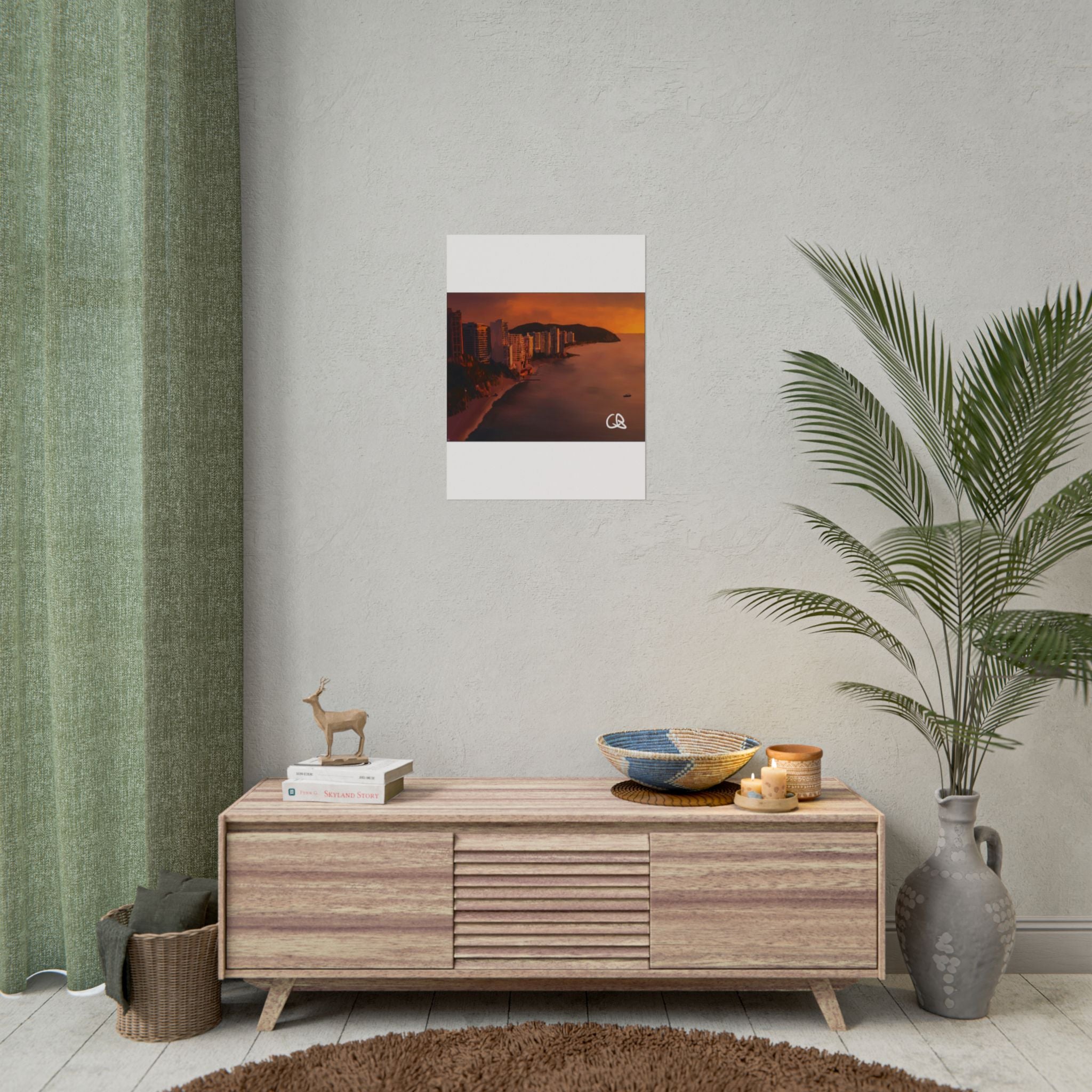 Sunset Beach Skyline Rolled Poster — Coastal Cityscape Wall Art