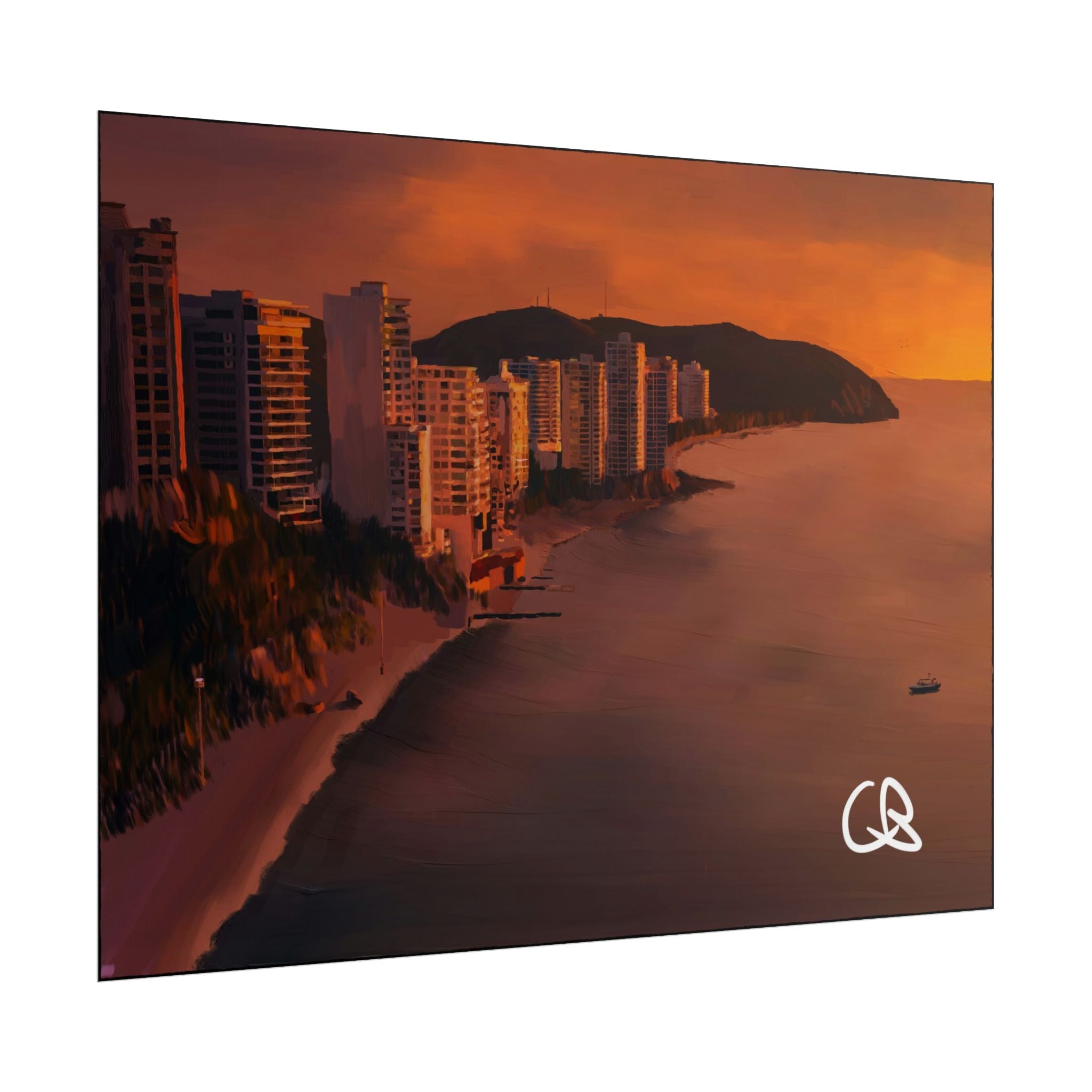 Sunset Beach Skyline Rolled Poster — Coastal Cityscape Wall Art