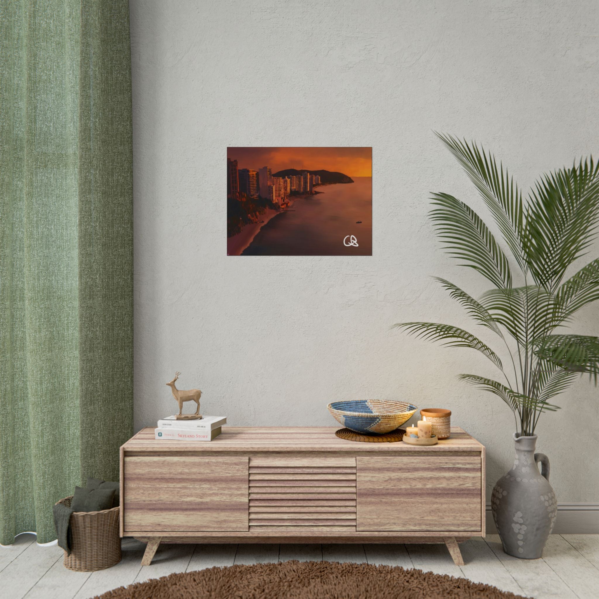 Sunset Beach Skyline Rolled Poster — Coastal Cityscape Wall Art