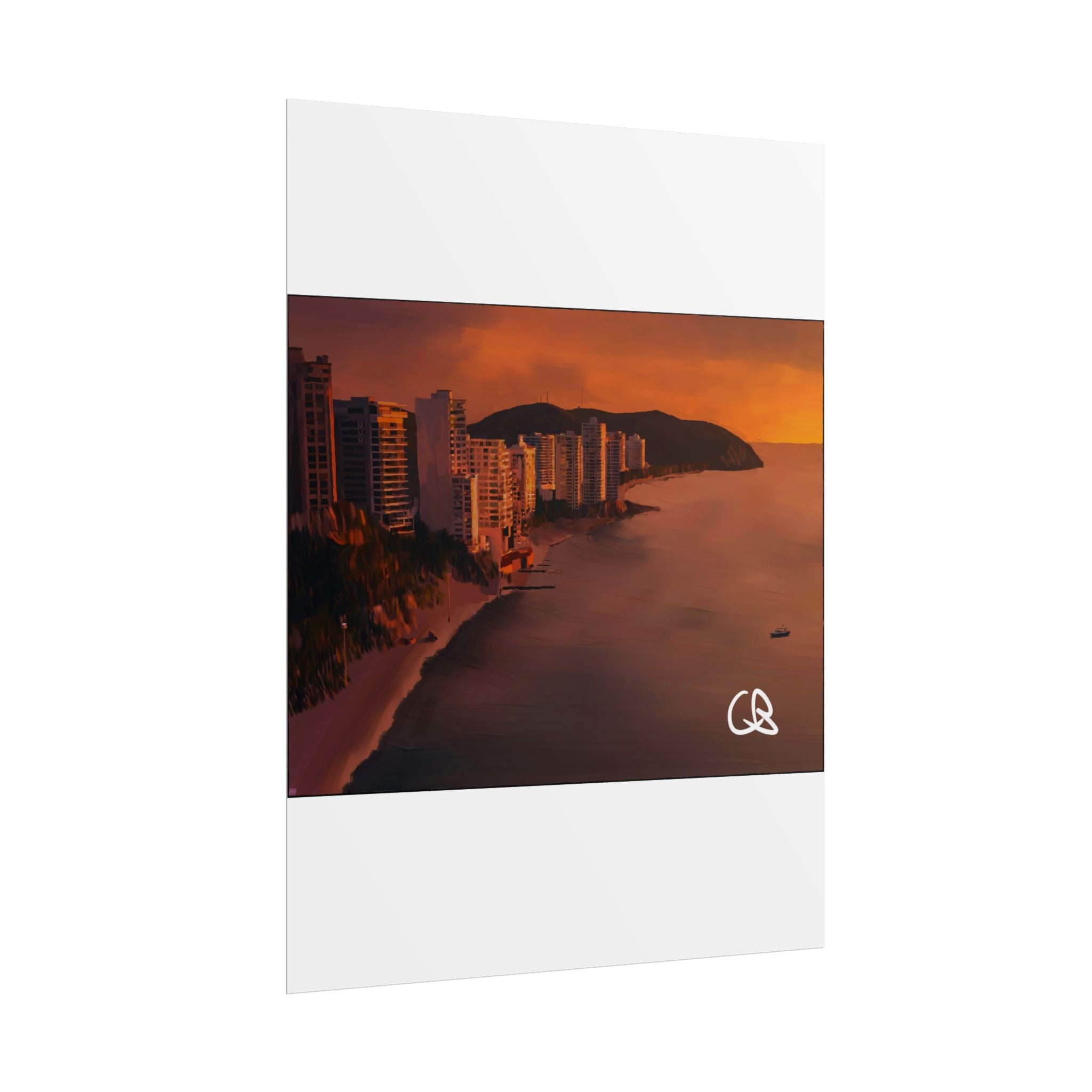 Sunset Beach Skyline Rolled Poster — Coastal Cityscape Wall Art